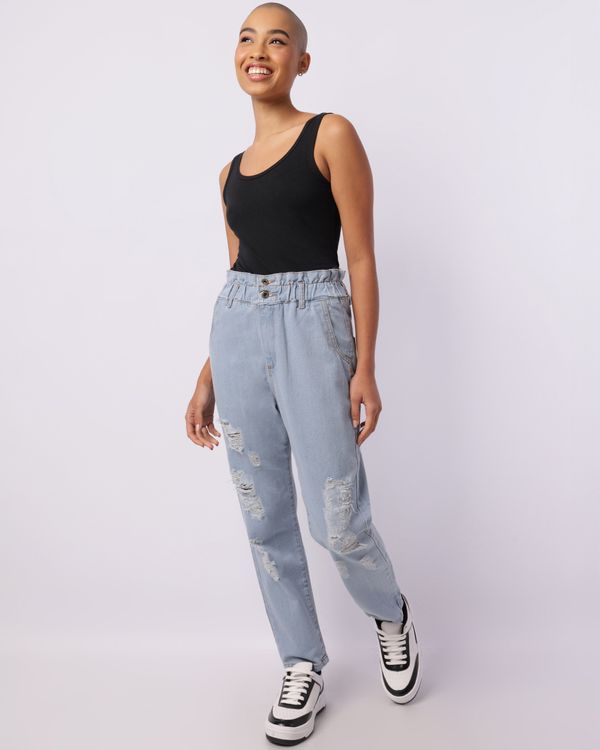 Calça Jeans Feminina Clochard Destroyed Azul Claro 38
