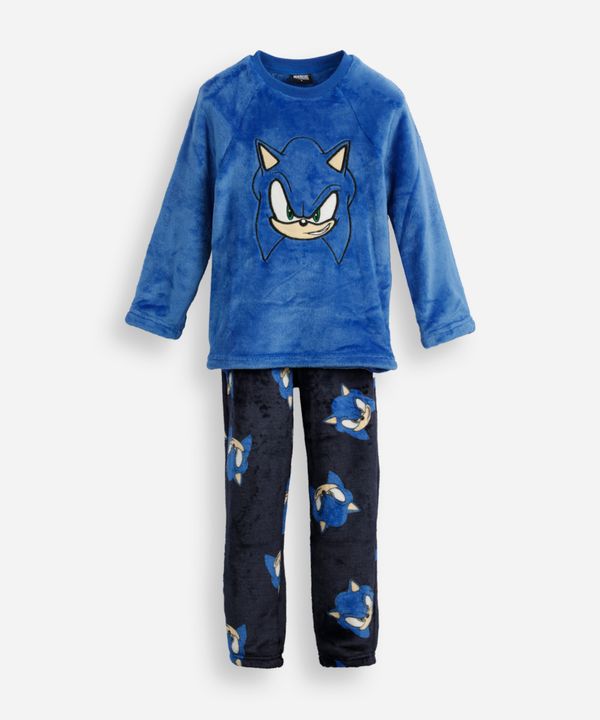 pijama longo infantil de fleece sonic - azul 12