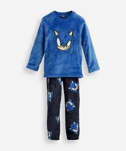 pijama longo infantil de fleece sonic - azul 6