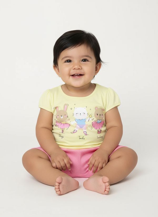Conjunto Curto Infantil Para Bebê - AMARELO GG