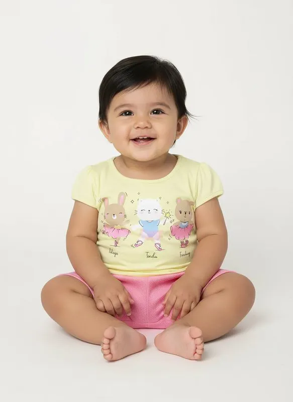 Conjunto Curto Infantil Para Bebê - AMARELO GG