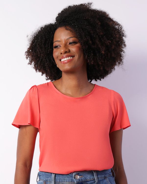 Blusa Feminina Berry & Co. Viscose Manga Curta Laranja M
