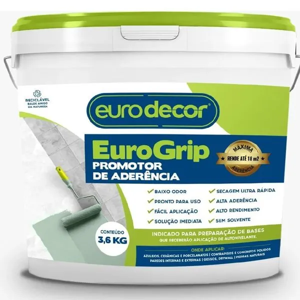 Promotor de Aderência Eurogrip 04.01.03.0001 para Substratos Não Porosos Verde Limão 3,6kg Eurodecor Promotor de Aderência Eurogrip 04.01.03.0001 para Revestimentos Verde Limão 3,6kg Eurodecor