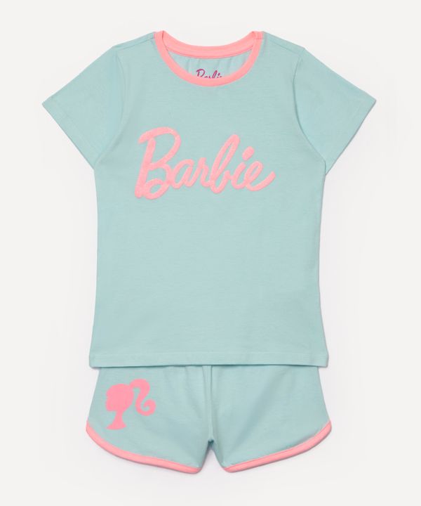 pijama de algodão infantil curto barbie azul claro 6