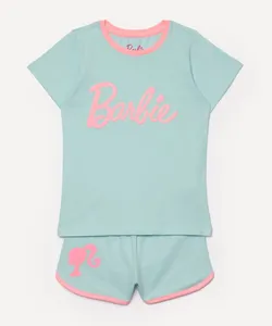 pijama de algodão infantil curto barbie azul claro 14