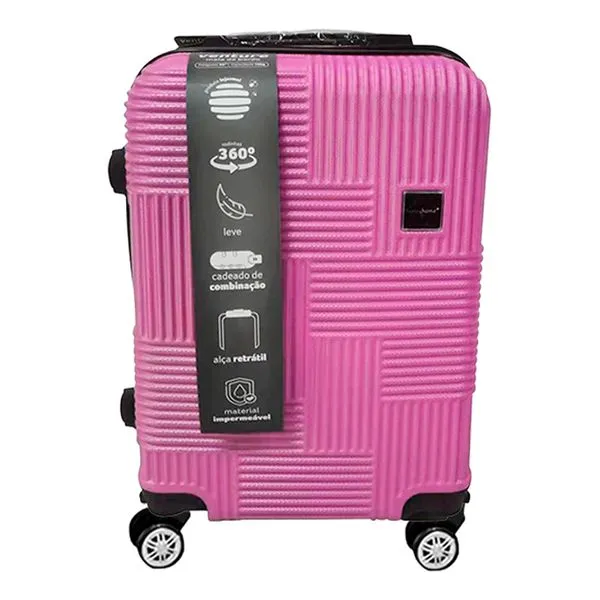 Mala Viagem Bordo Venture 20" Rodinhas 360º 10kg Alça Telescópica Abs Rosa 39x22x55cm LM2309 - honeyhome