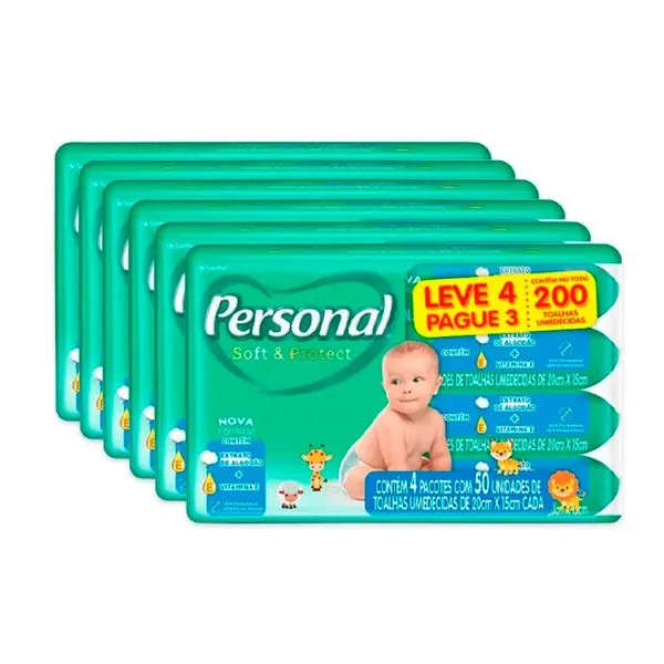 Kit 6 Toalha Umedecida Personal Soft e Protect Leve 4 Pague 3 - 1200 Unidades