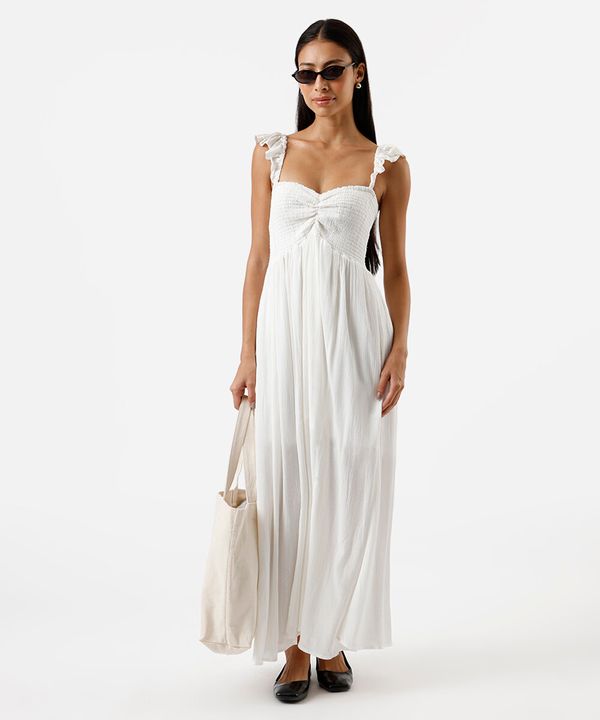vestido longo feminino de viscose com lurex off white G