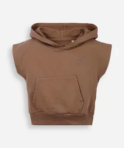 blusa infantil de algodão com capuz e bolso marrom 3