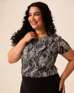 Blusa Feminina Plus Size Estampa Corrida Em Viscose Stretch Preto - G2