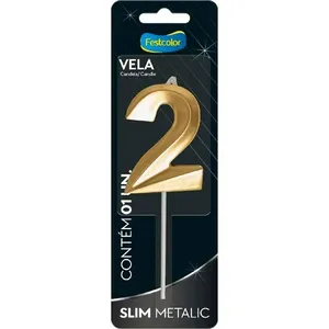 Vela Slim Metallic Nº2 Festcolor Ouro (MP)