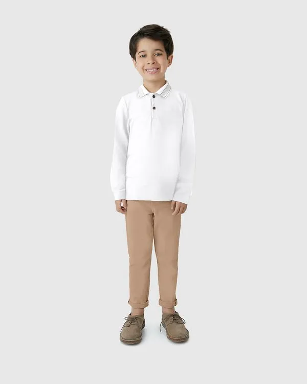 Conjunto Menino Camisa Polo Manga Longa Em Piquet Stretch - Carinhoso Branco - 4