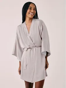 Robe Em Cetim Grace Cinza Estanho M