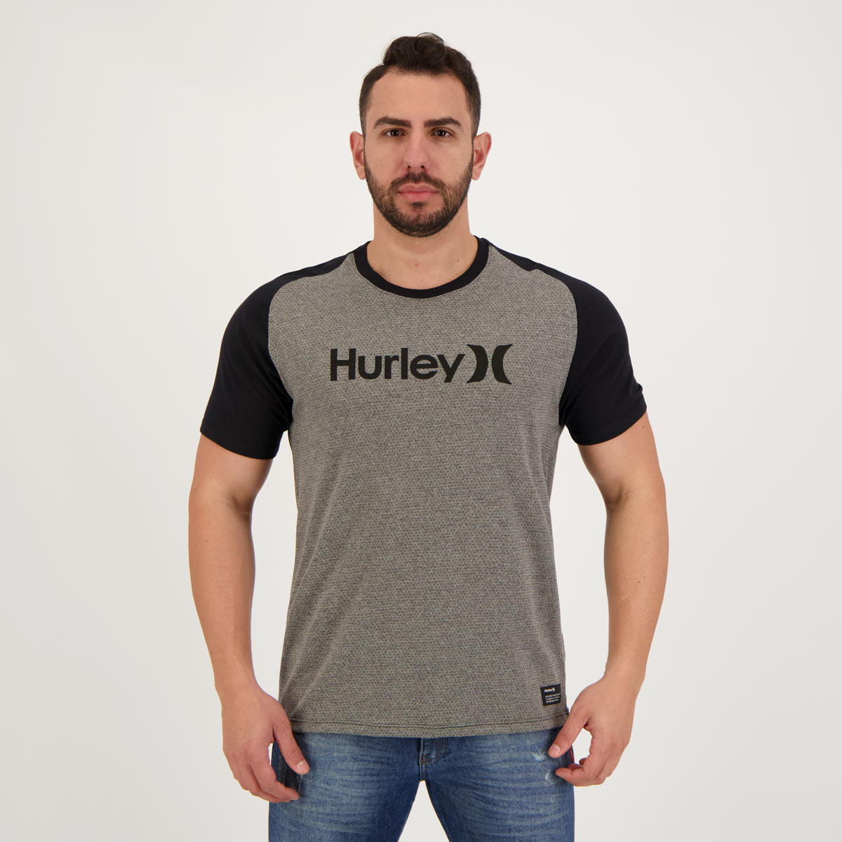 Camiseta Hurley Points Preta e Cinza Mescla