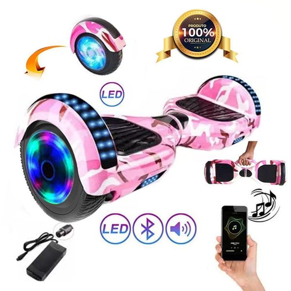 Hoverboard Infantil Skate Elétrico Led Rosa Camuflado