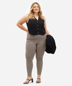 calça legging feminina pied de poule plus size bege 50
