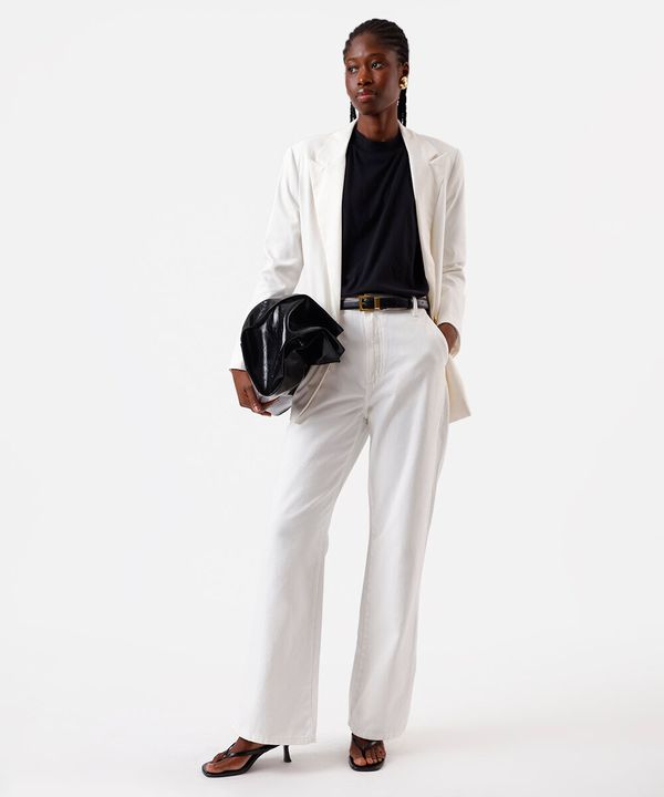 calça wide leg slim feminina de sarja com fendas off white 42