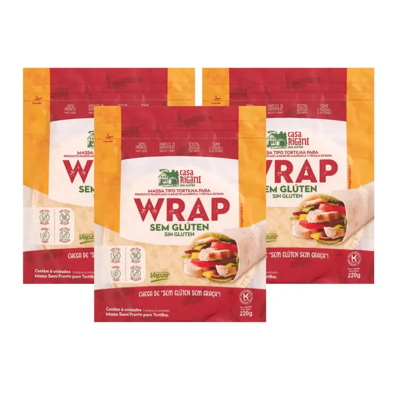 Kit Massa Tortilhas Wrap Sem Glúten - Casa Rigani 3 Unidades 220g