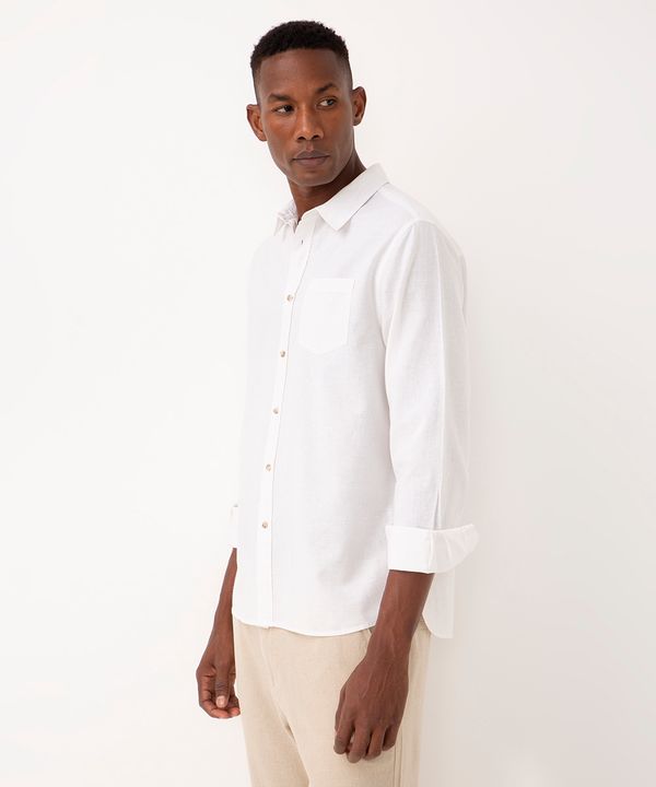 camisa de linho e algodão comfort manga longa branco M