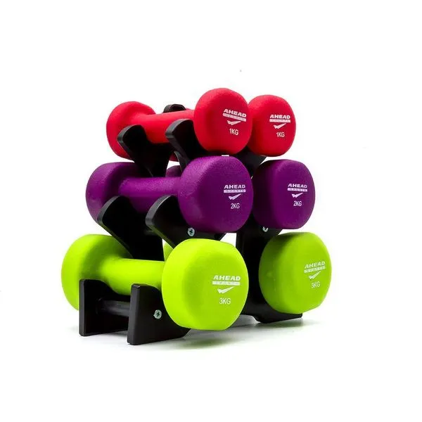 Kit de Halteres Neoprene com Suporte 3 Pares 1kg 2kg 3kg para Treino em Casa e Academia Ahead Sports Kit de Halteres Neoprene com Suporte 3 Pares 1kg 2kg 3kg para Exercícios em Casa Ahead Sports