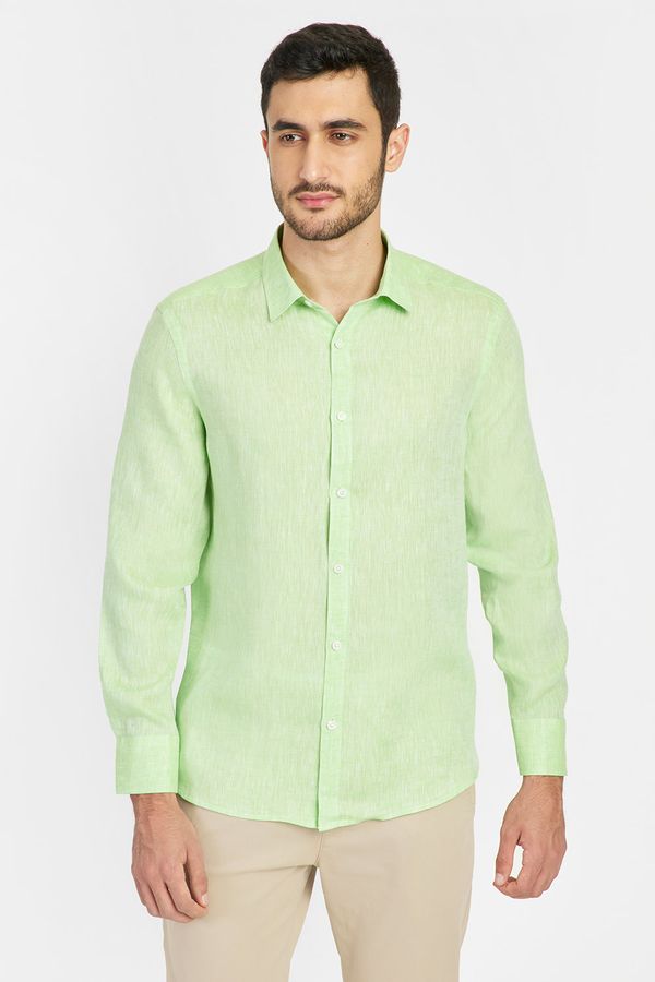 Camisa Manga Longa Slim em Linho Irlandês Verde Pistache - G