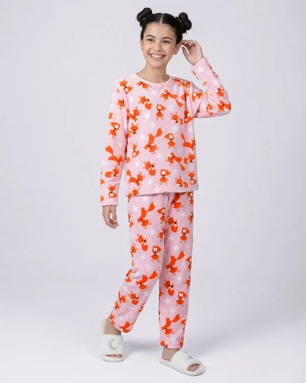 Pijama Longo Ultrasoft Juvenil Estampa Raposas Rosa 14