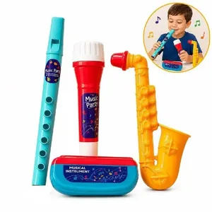 Kit Bandinha Musical Infantil com Flauta Microfone Saxofone e Gaita 4 Peças Yeet Kit Bandinha Musical Infantil Flauta Microfone Saxofone Gaita 4 Peças Yeet