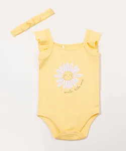 body infantil margarida com faixa amarelo 18-24