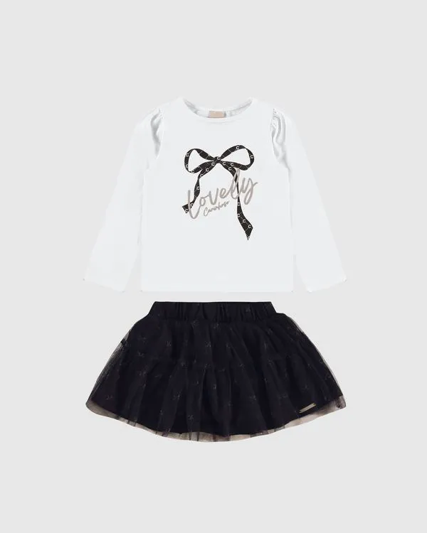 Conjunto Menina Blusa Lovely E Saia Em Tule - Carinhoso Branco - 1