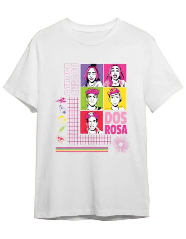 Camiseta de Algodão Dos Rosa Branca Carinhas 12 / Branco