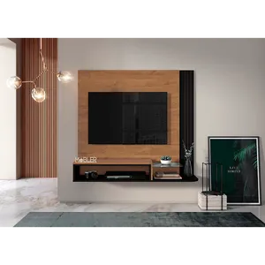 Painel para TV até 48'', 1 Nicho, 1 Prateleira - Londres Nature / Preto Fosco