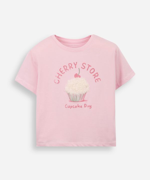camiseta infantil de algodão cupcake com glitter texturizada rosa 8
