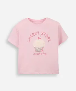 camiseta infantil de algodão cupcake com glitter texturizada rosa 10