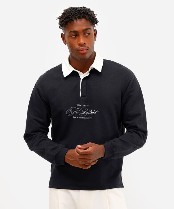 polo masculina de moletinho manga longa art district - preto P