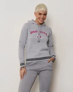 Blusão Moletom Feminino Com Bordado Mescla GG