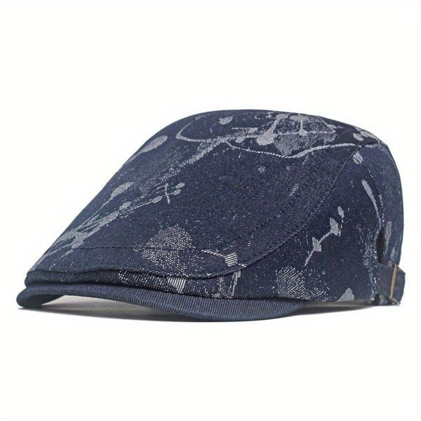 Boina C Estampada Tie Dye, Cor Sólida, Unissex, Estilo Vintage Azul