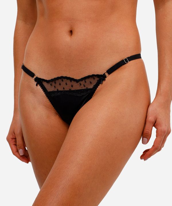 calcinha fio dental com tule e renda preta M