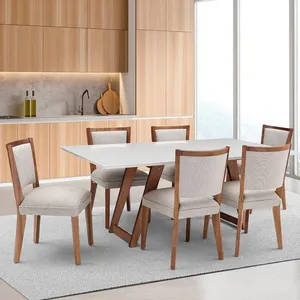Mesa de Jantar Herval Moara com 6 Cadeiras em Poliéster Off White com Amêndoa