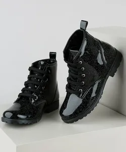 Bota Coturno Infantil Palomino em Verniz com Glitter Preta 30