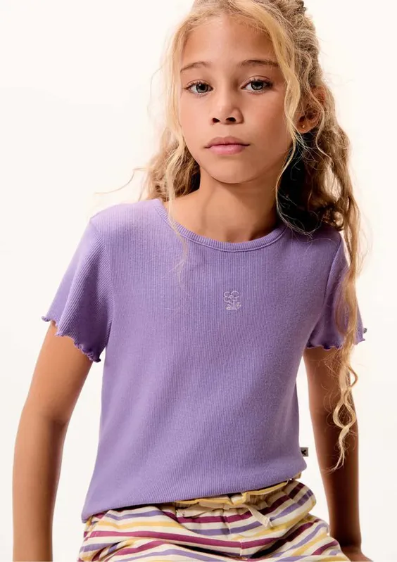 Blusa Manga Curta Infantil Menina Em Ribana - Roxo 006