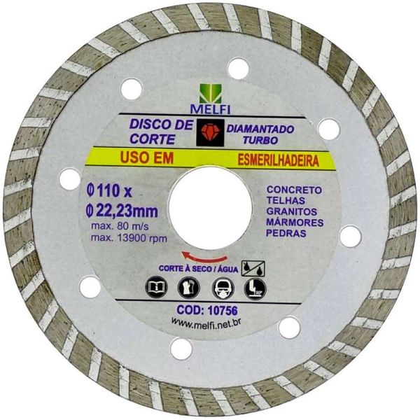 Disco Diamantado Turbo Melfi Disco Diamantado Turbo 4.3/8" 110x22,23mm Melfi