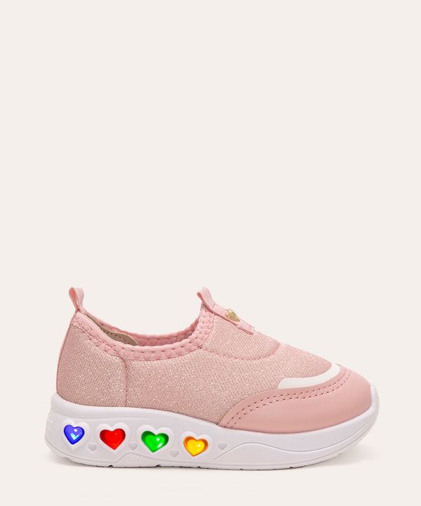 tênis infantil knit corações com luz molekinha rosa 20