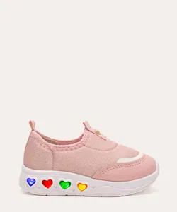tênis infantil knit corações com luz molekinha rosa 17