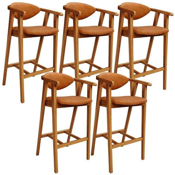 Kit 5 Banquetas Alta Para Cozinha Bancada Bar Sala de Jantar Fixa Cecília L02 Couríssimo Canela - Lyam Decor