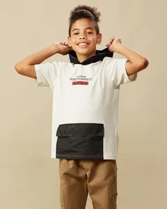 Camiseta Juvenil Estampa E Bolso Frontal Com Capuz Manga Curta Off White 16