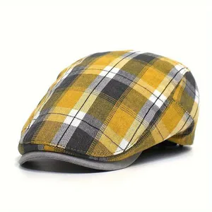 Boina Xadrez Vintage Respiraveis E Leves Unissex Amarelo