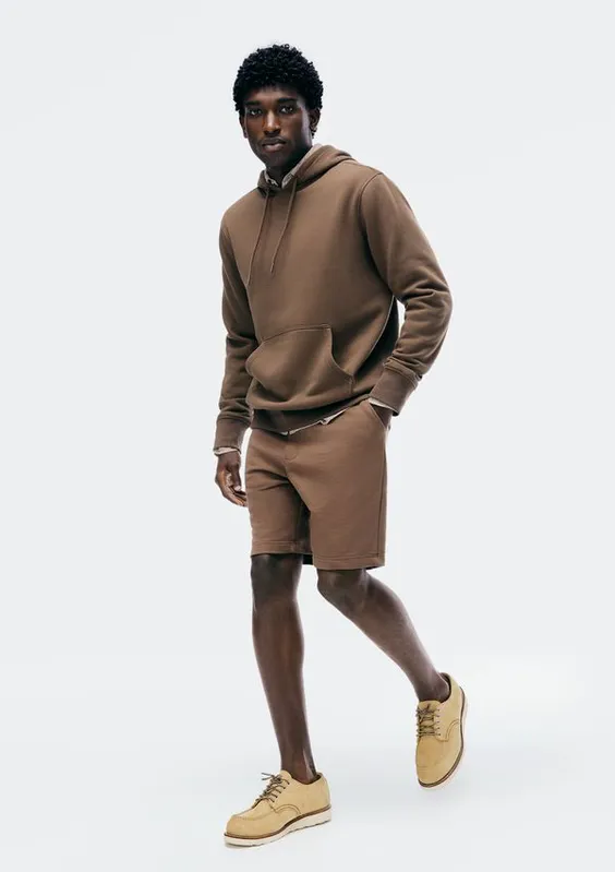 Bermuda Básica Masculina Reta Em Moletom - Marrom EXG