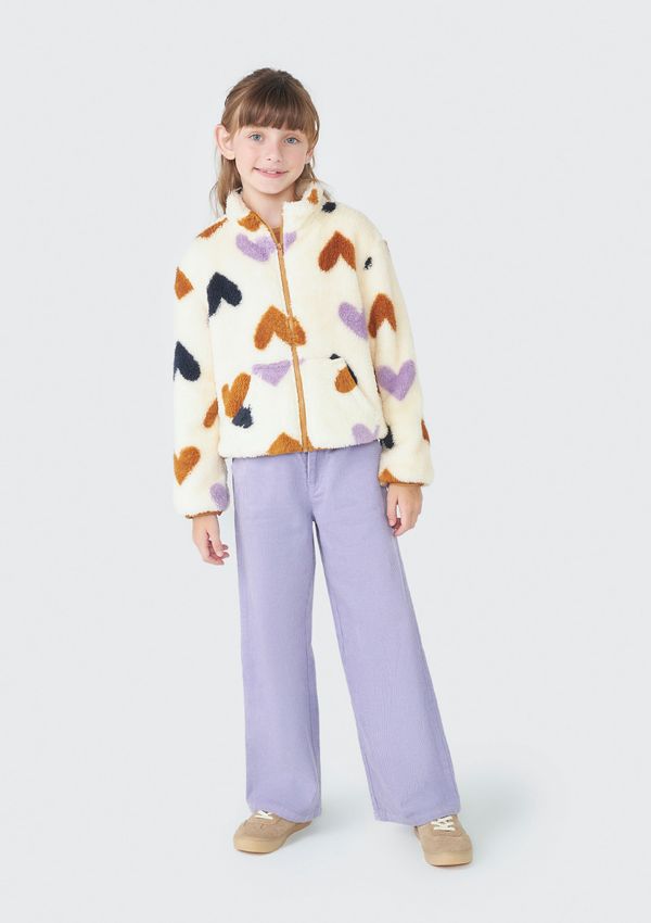 Jaqueta Infantil Menina Gola Alta Em Fleece - Bege 010