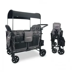 Carrinho de Passeio para 4 Crianças Multifuncional com Cobertura Removível e Dobramento, até 136 kg, WONDERFOLD W4, Preto