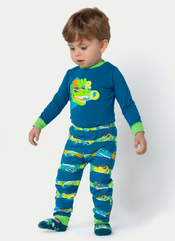 Pijama Manga Longa Viscolycra Bebê Menino Dino 6 A 9 MESES
